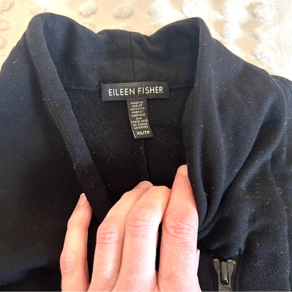 Eileen Fisher Women’s Black Tencel Fleece Moto Asymmetrical Zip Jacket Sz Xs - Picture 12 of 14